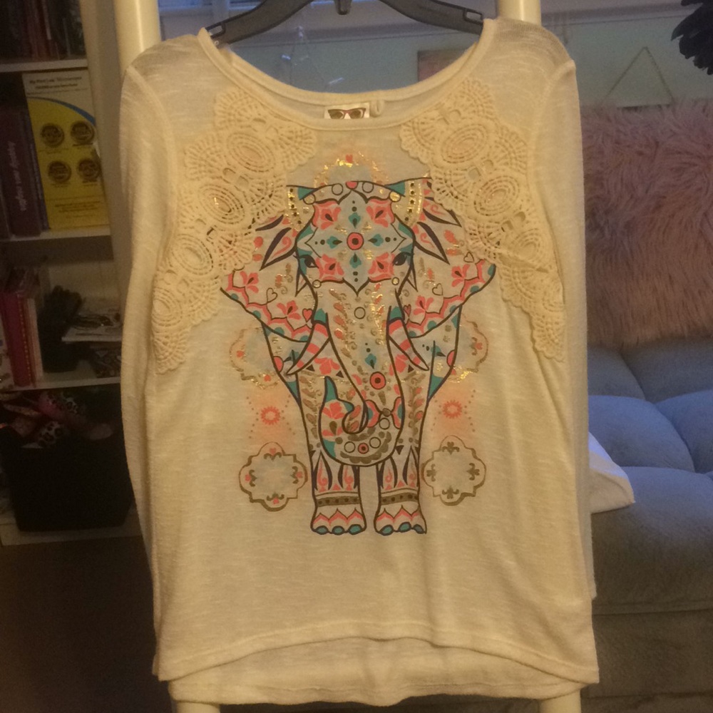 Belle du Jour Girls cream elephant long sleeve